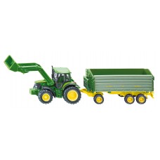 John Deere met voorlader en trailer 1:87